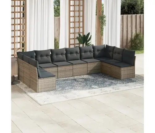 Sodo Komplektas Su Pagalvėlėmis, 10 Dalių, Pilkas, Poliratanas