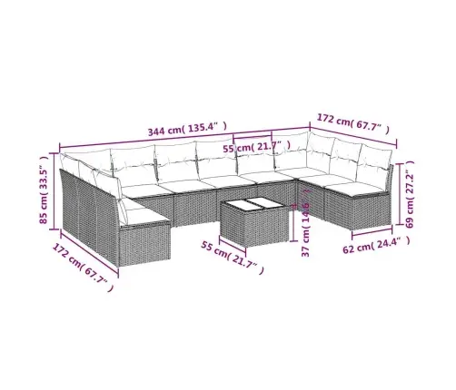 11-Osaline Aiadiivani Komplekt Patjadega, Pruun, Polürotang