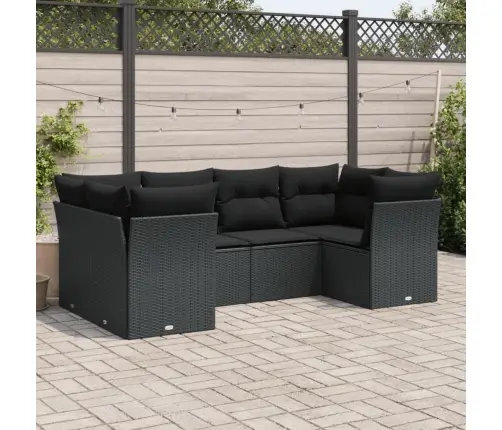 Sofos Komplektas Su Pagalvėlėmis, 6 Dalių, Juodas, Poliratanas