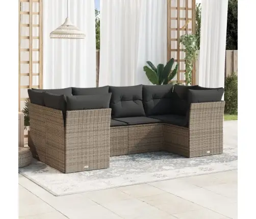 6-Daļīgs Dārza Dīvāna Komplekts Ar Matračiem, Pelēks Pe Pinums Vidaxl