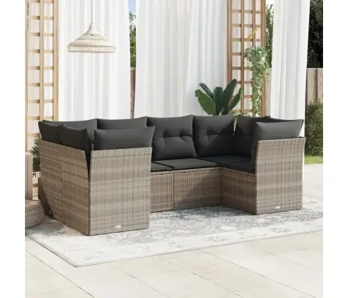 6-Daļīgs Dārza Dīvānu Komplekts,Matrači, Gaiši Pelēka Pe Pinums Vidaxl