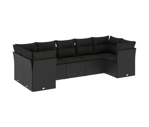 Sofos Komplektas Su Pagalvėlėmis, 7 Dalių, Juodas, Poliratanas