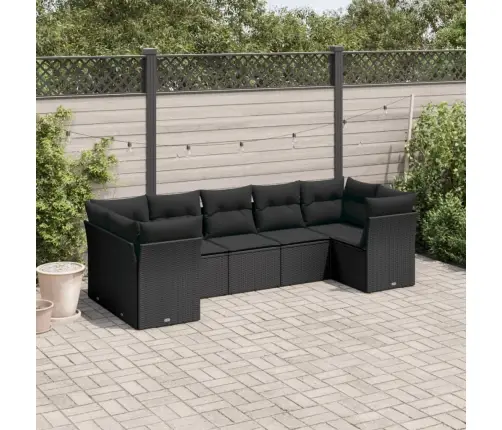 Sofos Komplektas Su Pagalvėlėmis, 7 Dalių, Juodas, Poliratanas