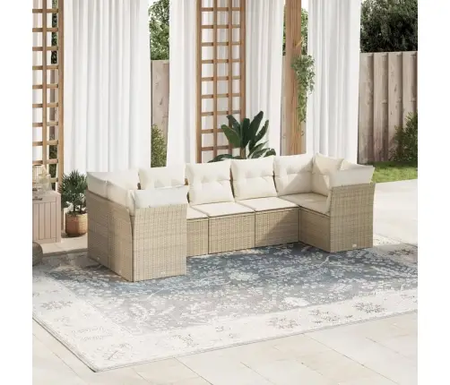 Sofos Komplektas Su Pagalvėlėmis, 7 Dalių, Smėlio, Poliratanas