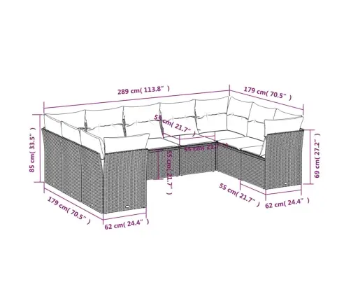 9-Daļīgs Dārza Dīvāna Komplekts, Matrači, Melna Pe Rotangpalma Vidaxl