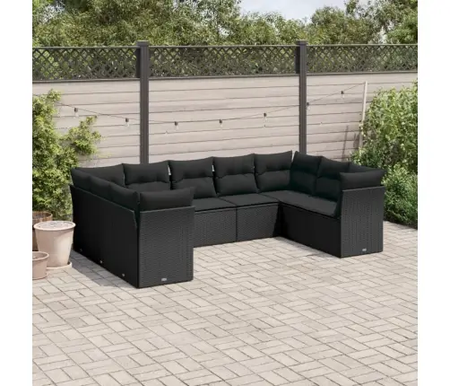 9-Daļīgs Dārza Dīvāna Komplekts, Matrači, Melna Pe Rotangpalma Vidaxl