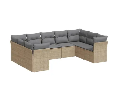 9-Daļīgs Dārza Dīvānu Komplekts, Matrači, Bēša Pe Rotangpalma Vidaxl