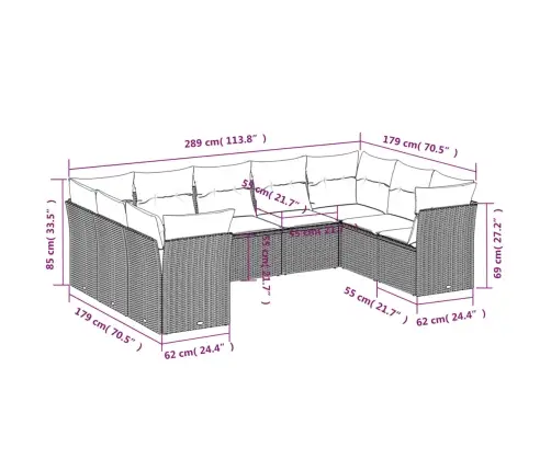 9-Daļīgs Dārza Dīvānu Komplekts, Matrači, Bēša Pe Rotangpalma Vidaxl