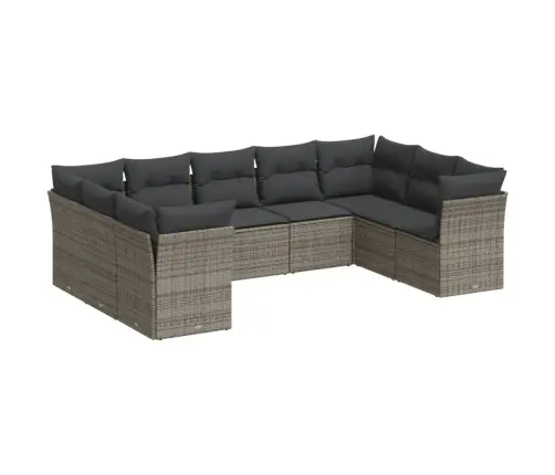 Sofos Komplektas Su Pagalvėlėmis, 9 Dalių, Pilkas, Poliratanas