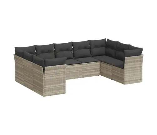 9-Daļīgs Dārza Dīvāna Komplekts,Matrači, Gaiši Pelēka Pe Pinums Vidaxl