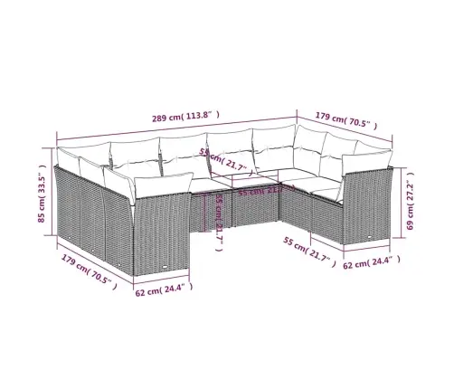 9-Daļīgs Dārza Dīvāna Komplekts,Matrači, Gaiši Pelēka Pe Pinums Vidaxl