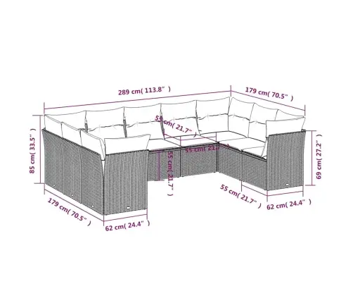 9-Daļīgs Dārza Dīvāna Komplekts, Matrači, Brūna Pe Rotangpalma Vidaxl