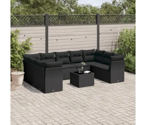 Sodo Komplektas Su Pagalvėlėmis, 10 Dalių, Juodas, Poliratanas