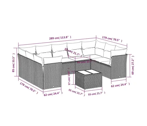 10-Daļīgs Dārza Dīvāna Komplekts, Matrači, Melna Pe Rotangpalma Vidaxl