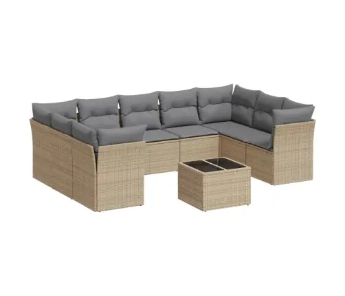 10-Daļīgs Dārza Dīvāna Komplekts, Matrači, Bēša Pe Rotangpalma Vidaxl