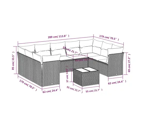 10-Daļīgs Dārza Dīvāna Komplekts, Matrači, Bēša Pe Rotangpalma Vidaxl