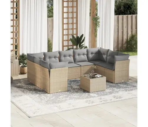 10-Daļīgs Dārza Dīvāna Komplekts, Matrači, Bēša Pe Rotangpalma Vidaxl