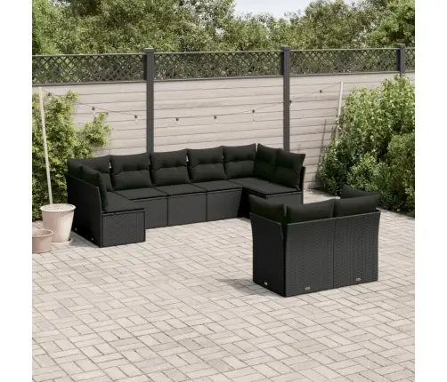 9-Daļīgs Dārza Dīvāna Komplekts, Matrači, Melna Pe Rotangpalma Vidaxl