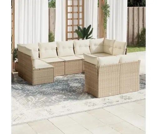 9-Daļīgs Dārza Dīvānu Komplekts, Matrači, Bēša Pe Rotangpalma Vidaxl