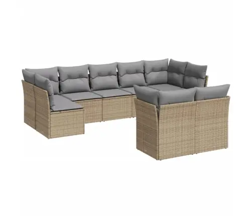 9-Daļīgs Dārza Dīvānu Komplekts, Matrači, Bēša Pe Rotangpalma Vidaxl