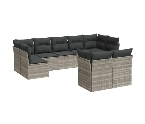 9-Daļīgs Dārza Dīvāna Komplekts,Matrači, Gaiši Pelēka Pe Pinums Vidaxl