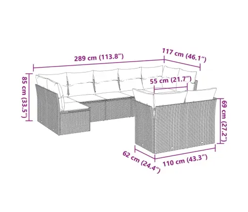 9-Daļīgs Dārza Dīvāna Komplekts,Matrači, Gaiši Pelēka Pe Pinums Vidaxl