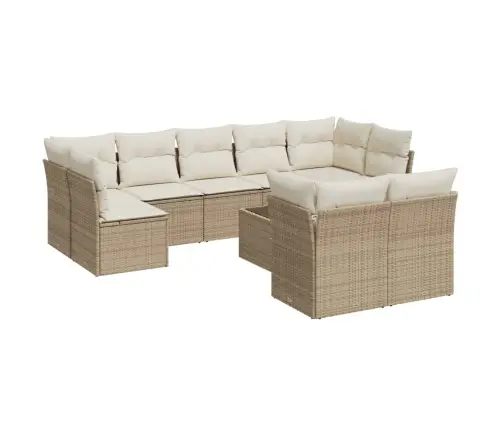 10-Daļīgs Dārza Dīvāna Komplekts, Matrači, Bēša Pe Rotangpalma Vidaxl