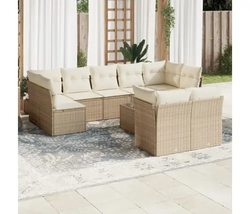 10-Daļīgs Dārza Dīvāna Komplekts, Matrači, Bēša Pe Rotangpalma Vidaxl