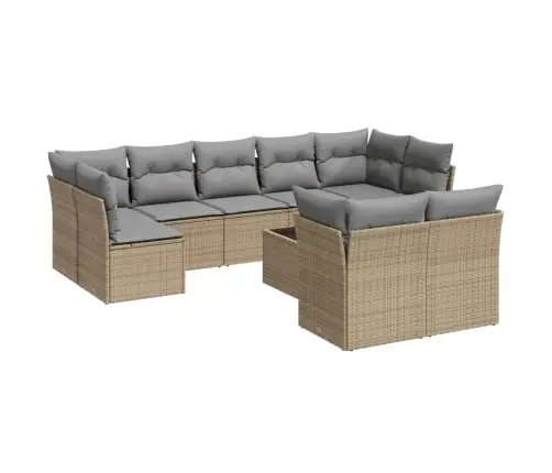 Sofos Komplektas Su Pagalvėlėmis, 10 Dalių, Smėlio, Poliratanas