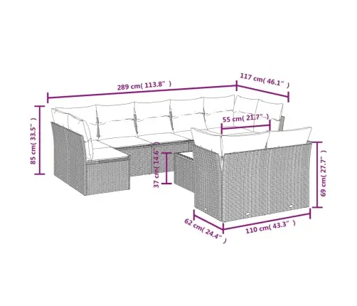 Sofos Komplektas Su Pagalvėlėmis, 10 Dalių, Smėlio, Poliratanas