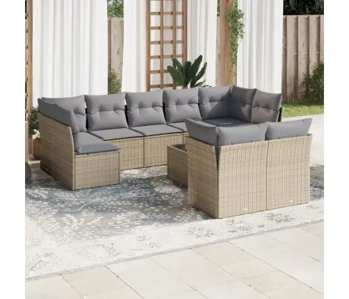 Sofos Komplektas Su Pagalvėlėmis, 10 Dalių, Smėlio, Poliratanas