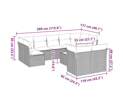 10-Daļīgs Dārza Dīvāna Komplekts Ar Matračiem, Pelēka Pe Pinums Vidaxl
