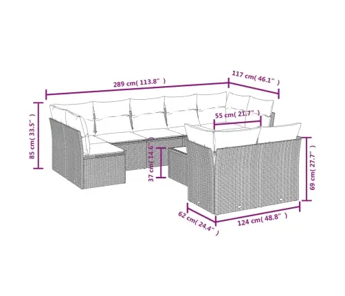 10-Daļīgs Dārza Dīvāna Komplekts, Matrači, Brūna Pe Rotangpalma Vidaxl