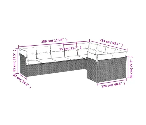 9-Daļīgs Dārza Dīvāna Komplekts Ar Matračiem, Pelēks Pe Pinums Vidaxl