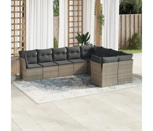 9-Daļīgs Dārza Dīvāna Komplekts Ar Matračiem, Pelēks Pe Pinums Vidaxl