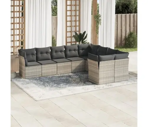 9-Daļīgs Dārza Dīvāna Komplekts,Matrači, Gaiši Pelēka Pe Pinums Vidaxl