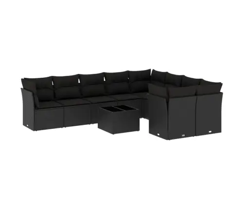 10-Daļīgs Dārza Dīvāna Komplekts, Matrači, Melna Pe Rotangpalma Vidaxl