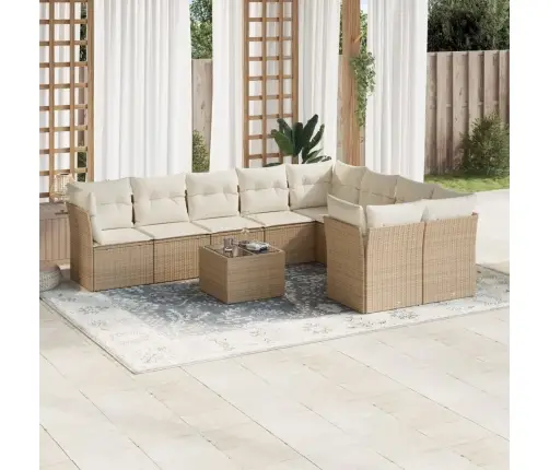 10-Daļīgs Dārza Dīvāna Komplekts, Matrači, Bēša Pe Rotangpalma Vidaxl