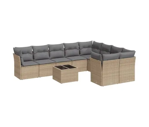 10-Daļīgs Dārza Dīvāna Komplekts, Matrači, Bēša Pe Rotangpalma Vidaxl