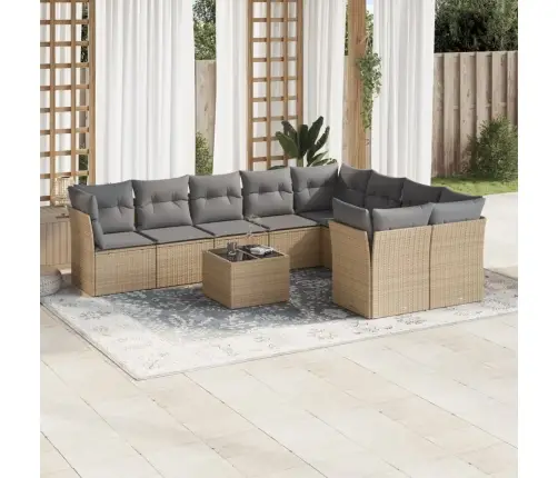 10-Daļīgs Dārza Dīvāna Komplekts, Matrači, Bēša Pe Rotangpalma Vidaxl