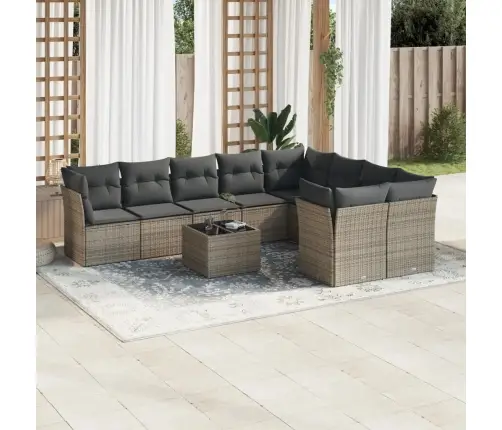 10-Daļīgs Dārza Dīvāna Komplekts Ar Matračiem, Pelēks Pe Pinums Vidaxl