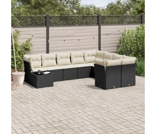 Sodo Komplektas Su Pagalvėlėmis, 10 Dalių, Juodas, Poliratanas Sodo Komplektas Su Pagalvėlėmis, 10 Dalių, Juodas, Poliratanas