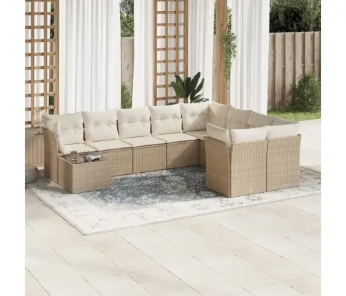 10-Daļīgs Dārza Dīvāna Komplekts, Matrači, Bēša Pe Rotangpalma Vidaxl