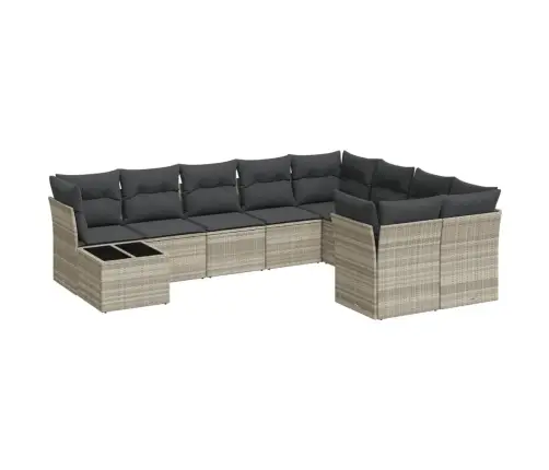 Sodo Komplektas Su Pagalvėlėmis, 10 Dalių, Pilkas, Poliratanas