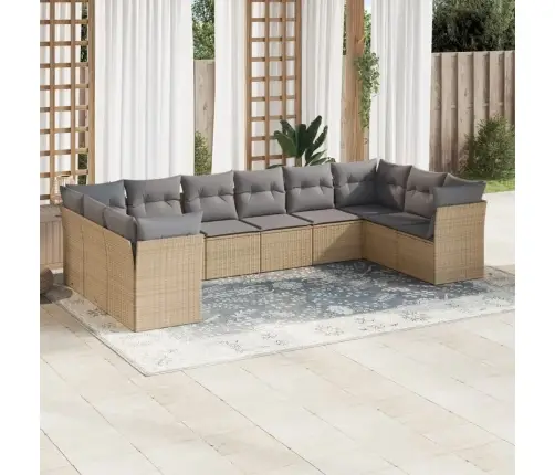 10-Daļīgs Dārza Dīvāna Komplekts, Matrači, Bēša Pe Rotangpalma Vidaxl