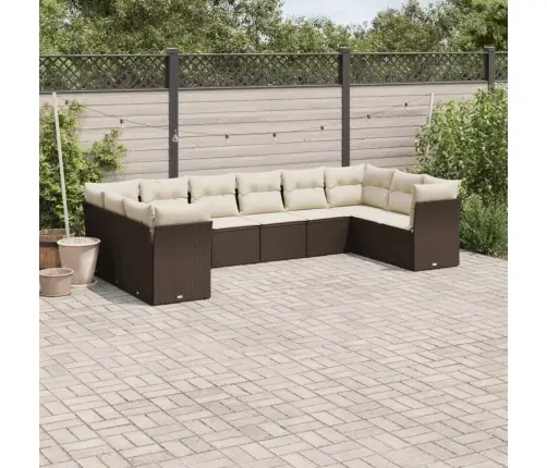 10-Daļīgs Dārza Dīvāna Komplekts, Matrači, Brūna Pe Rotangpalma Vidaxl