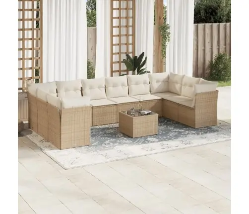 11-Daļīgs Dārza Dīvāna Komplekts, Matrači, Bēša Pe Rotangpalma Vidaxl