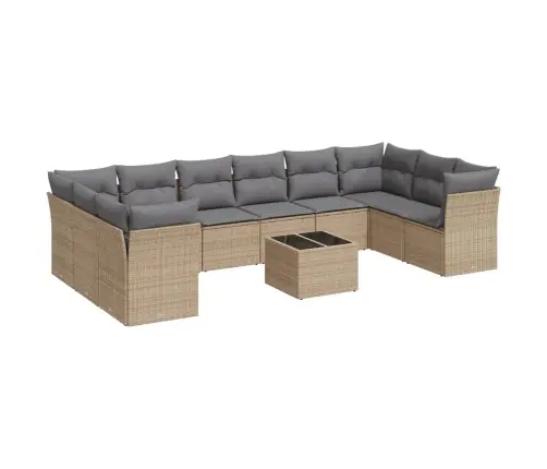 11-Daļīgs Dārza Dīvāna Komplekts, Matrači, Bēša Pe Rotangpalma Vidaxl