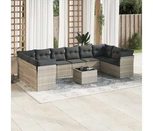 Sodo Komplektas Su Pagalvėlėmis, 11 Dalių, Pilkas, Poliratanas