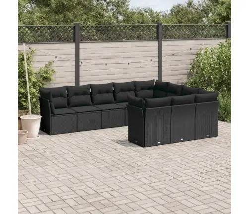 10-Daļīgs Dārza Dīvāna Komplekts, Matrači, Melna Pe Rotangpalma Vidaxl